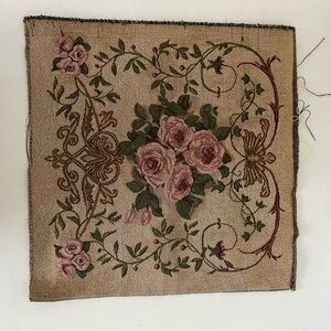 Pair of Floral Tapestry Squares with Pink Roses